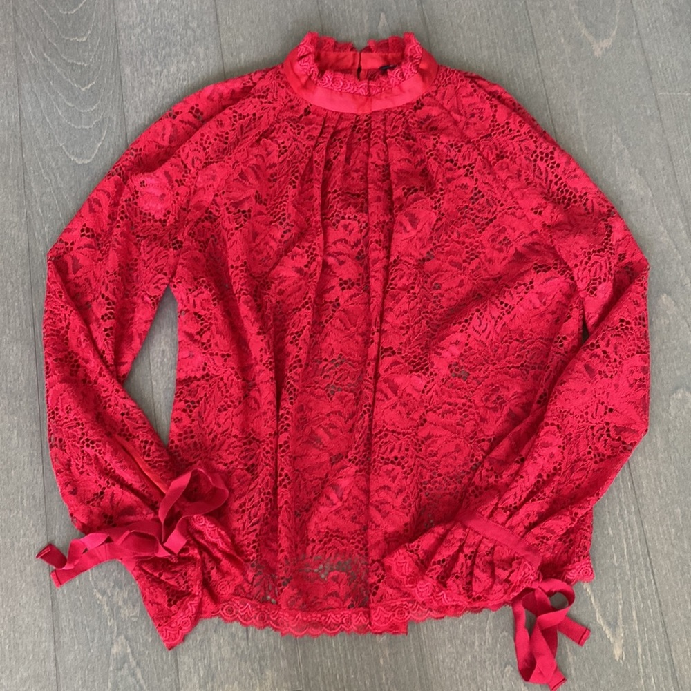 Marciano Lace mock neck long sleeve Top in Red size small
